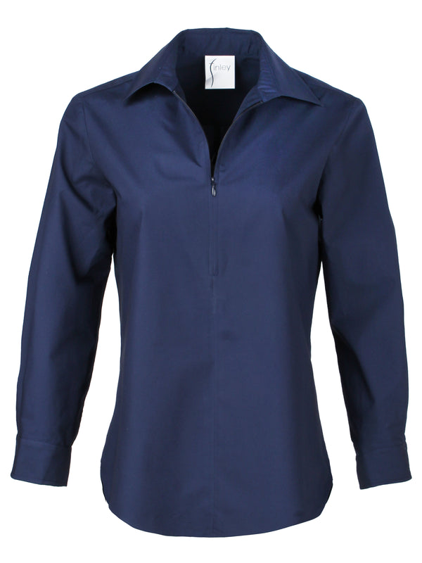 Finley Endora Navy Blue Poplin Shirt With Half-zip Collar And Semi-fitted Shape