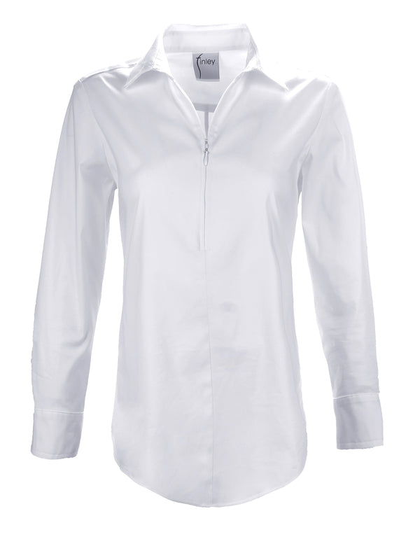 Finley Endora White Poplin Shirt With Half-zip Collar And Tailored Shape