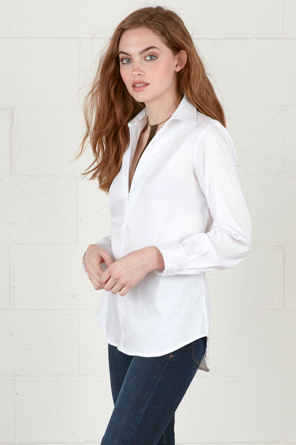 finley Endora White poplin shirt with half-zip collar and tailored shape finley Endora White poplin shirt with half-zip collar and tailored shape