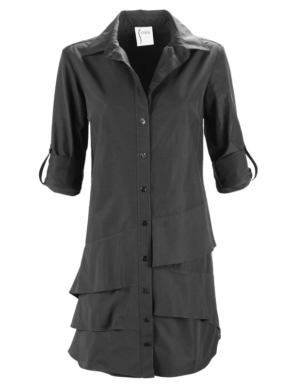 Finley Jenna Black Cotton Shirt Dress With Ruffle Tier Hem And A Shift Silhouette