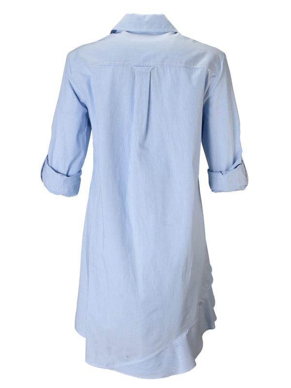 Finley Jenna Blue Striped Shirt Dress With Ruffle-tier Hem And A Relaxed Contour
