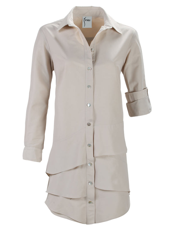 Finley Jenna Cotton Ivory Shirt Dress With Ruffle-tier Hem