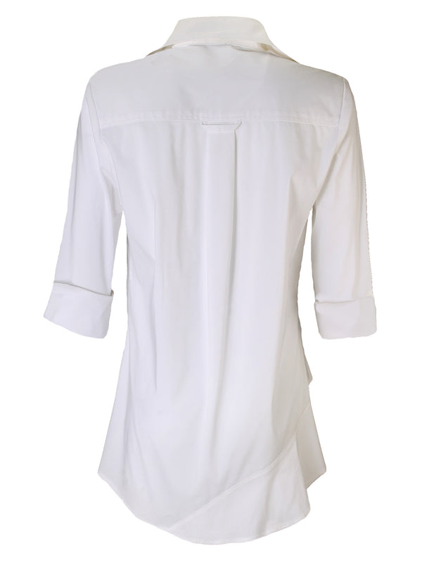 Finley Jenna White Poplin Tunic Top With 3/4 Sleeves And A Ruffle-tier Hem