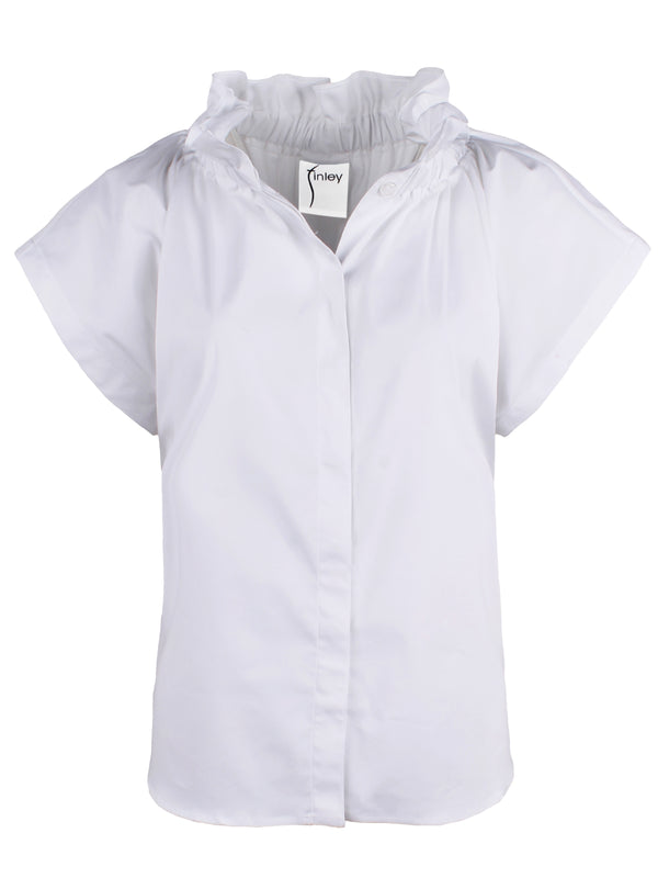Finley Jenny White Poplin Blouse With Ruffle Collar & Hidden Button Placket