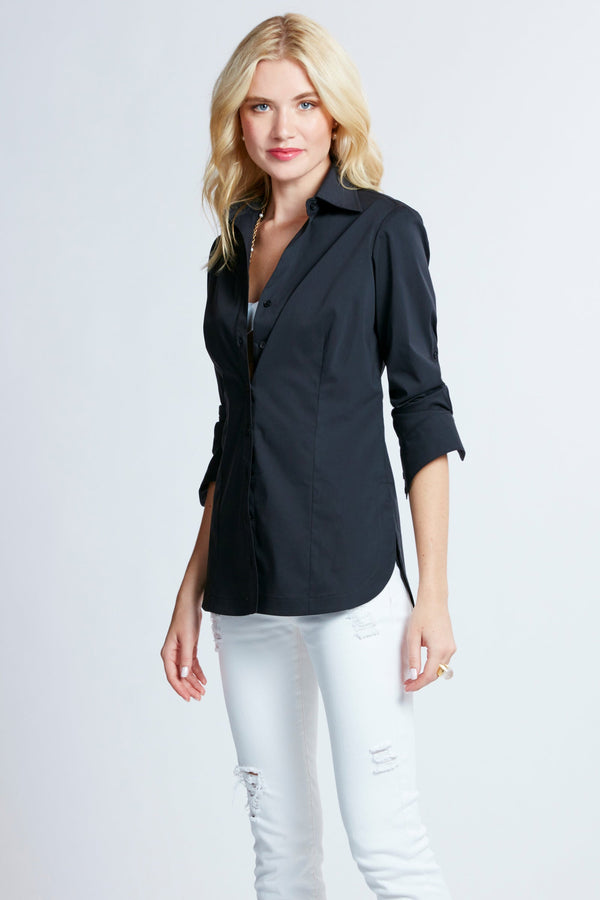 finley Joey Black button-down poplin shirt with a tailored shape