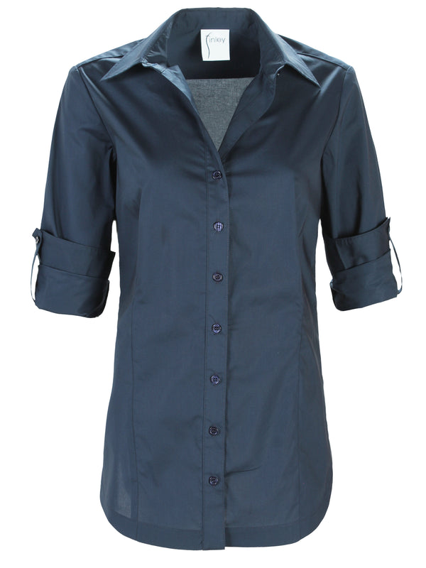 Finley Joey Navy Poplin Button-down Blouse With A Semi-fitted Shape