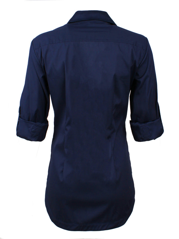 Finley Joey Navy Poplin Button-down Blouse With A Semi-fitted Shape