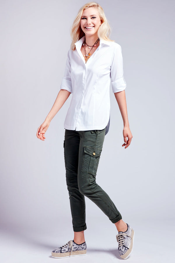 Finley Joey White Poplin Button-down Blouse With A Tailored Shape