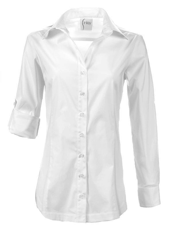 Finley Joey White Poplin Button-down Blouse With A Tailored Shape