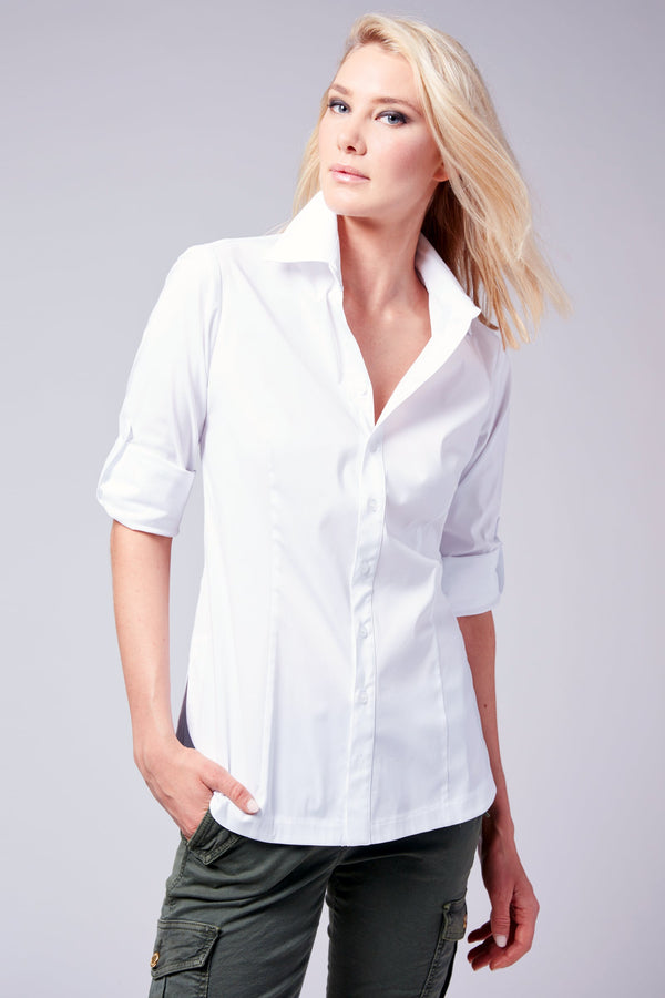 finley Joey White poplin button-down blouse with a tailored shape