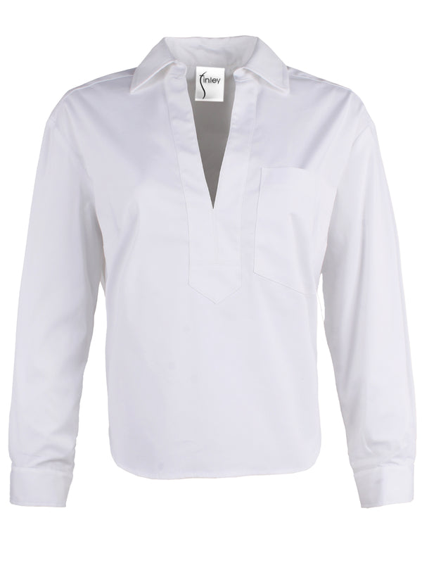 Finley Joni Popover Shirt With A Front Pocket In White Silky Cotton Poplin