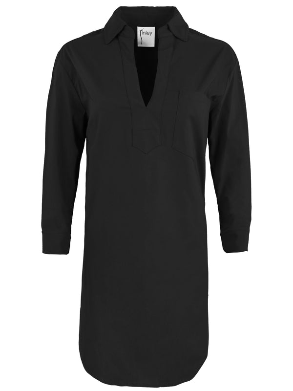 finley Julia Black shirt dress in stretch viscose with v-neck and a relaxed contour