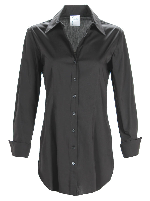 Finley Kaylynn Black Tunic Blouse With A Semi-fitted Shape And Turnback Cuffs