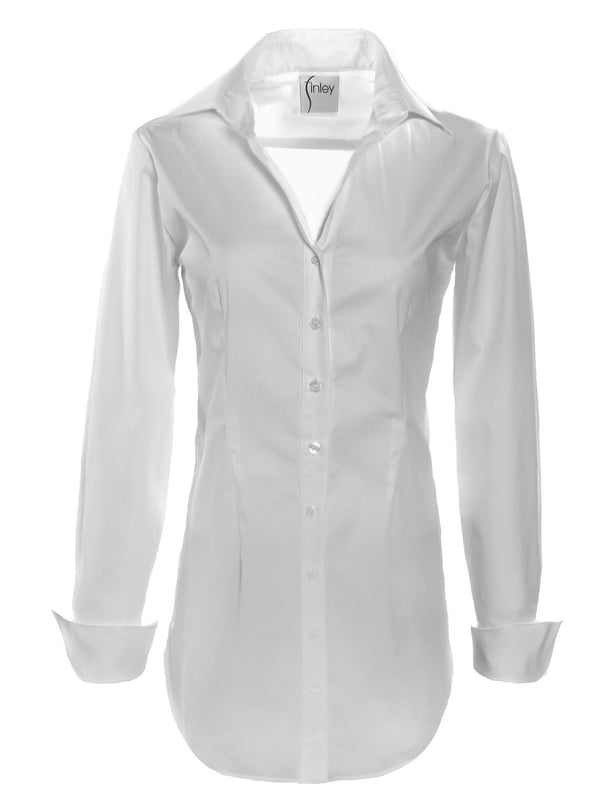 Finley Kaylynn White Tunic Blouse With A Semi-fitted Shape And Turnback Cuffs