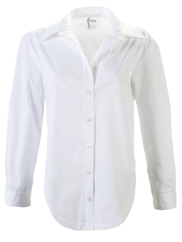 Finley Keller High Shirttail White Poplin Blouse With A Relaxed Shape