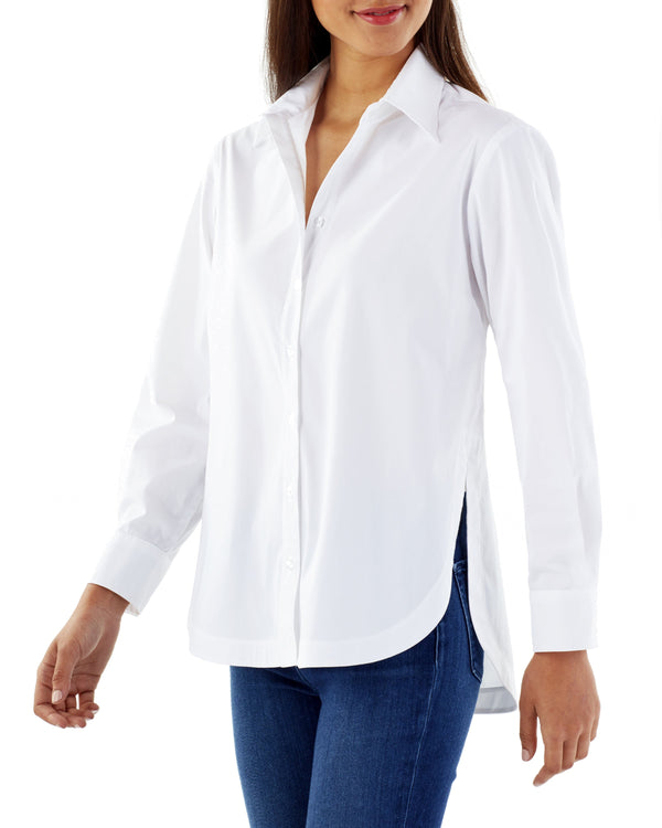 Finley Keller High Shirttail White Poplin Blouse With A Relaxed Shape