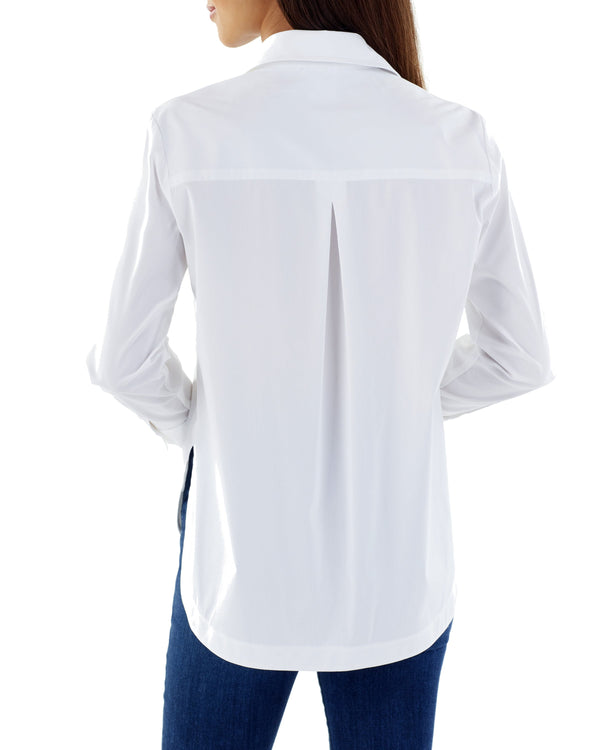 Finley Keller High Shirttail White Poplin Blouse With A Relaxed Shape