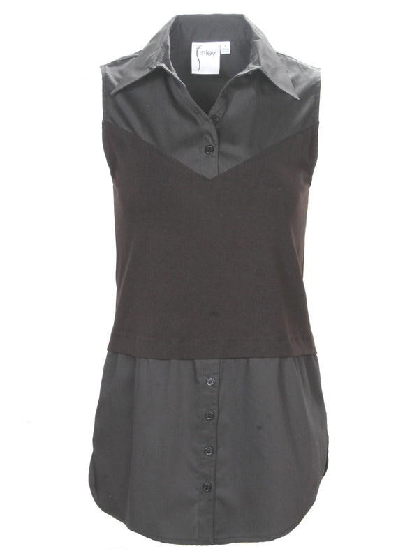 finley Layering Tank Sleeveless black layering tank with a tailored tunic shape