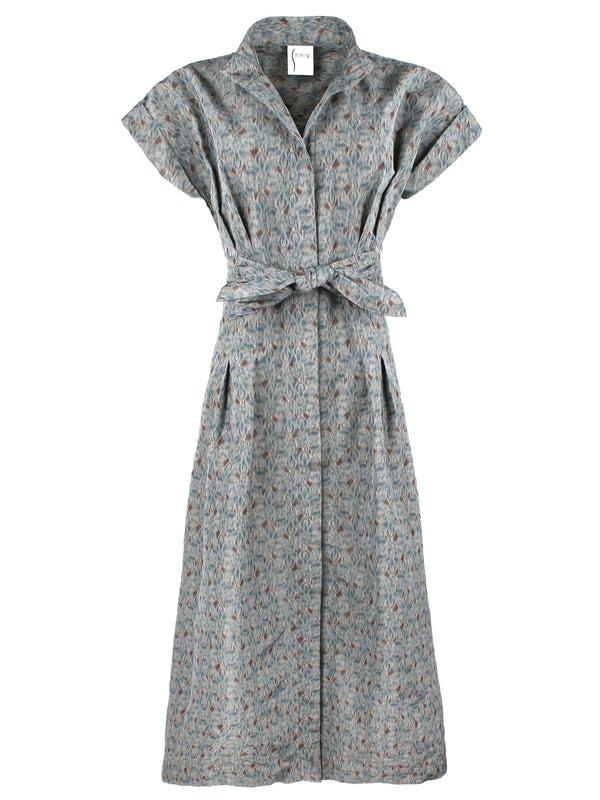 Finley Long Rocky Teal Printed Polyester Taffeta Tie Front Shirt Dress With Fit-and-flare Shape