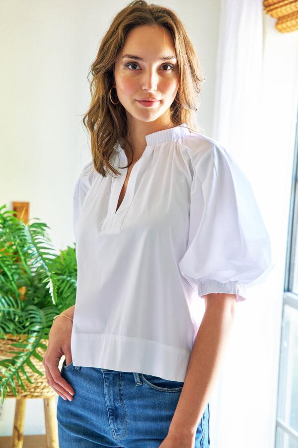 Finley Marcie Cotton Blend Blouse With A V-neckline And Elbow Length Blou