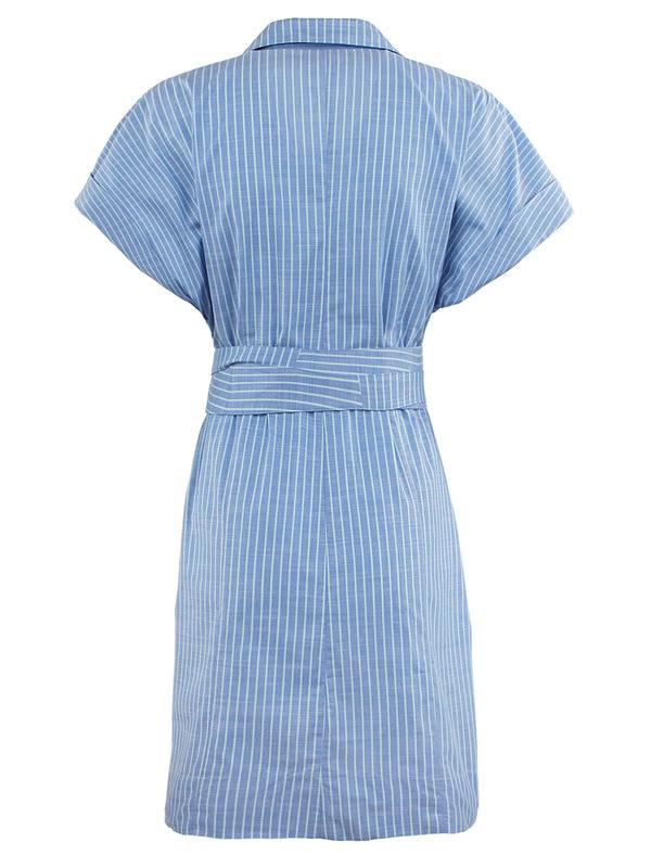 Finley Marlow Blue And Aqua Stripe Shirt Dress With Detachable Self Tie Belt