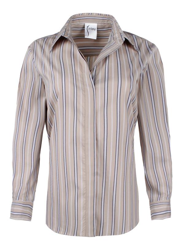 Finley Mason Stripe Long Sleeve Shirt With A Hidden Button Placket And Relaxed Contour