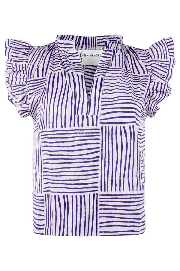 Finley MENDED Remy Purple Block Stripe Print Blouse With Ruffle Sleeves
