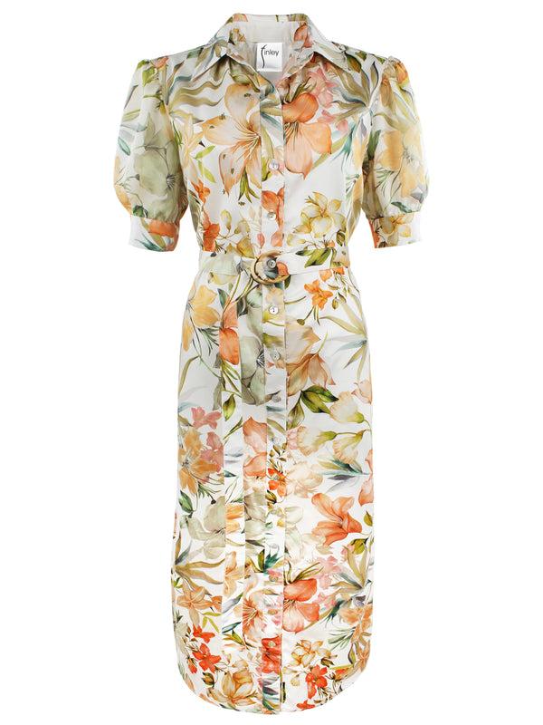 Finley Meredith Short Sleeve Tie Front Dress With Semi-fitted Shape In A Floral Print Cotton
