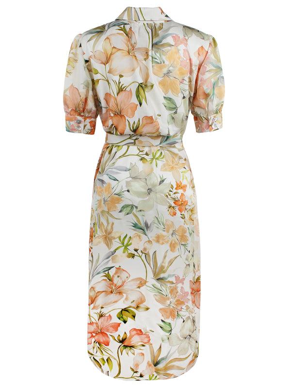 Finley Meredith Short Sleeve Tie Front Dress With Semi-fitted Shape In A Floral Print Cotton