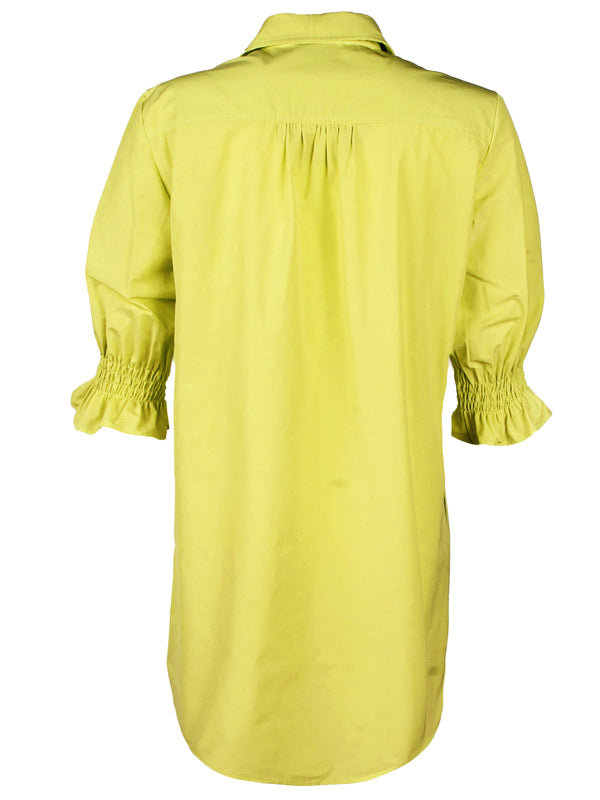 Finley Miller Citron Yellow Shirt Dress In Stretch Viscose With Short Puff Sleeves And A Relaxed Contour
