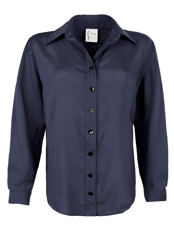 finley Mini Monica Long sleeve button down blouse with a relaxed shape in navy viscose voile