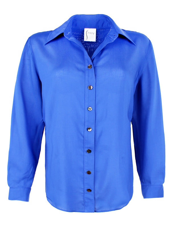 Finley Mini Monica Long Sleeve Viscose Voile Blouse With Relaxed Contour In Royal Blue
