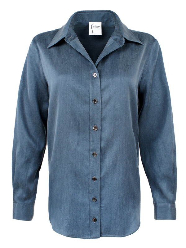 Finley Mini Monica Long Sleeve Washed Cotton And Cupro Blouse With Relaxed Contour In Cream