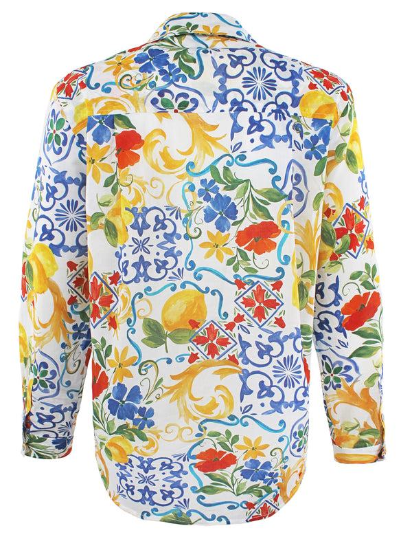 Finley Monica Oversized Cotton Blouse With Shirttail Hem And Limoncello Floral Print