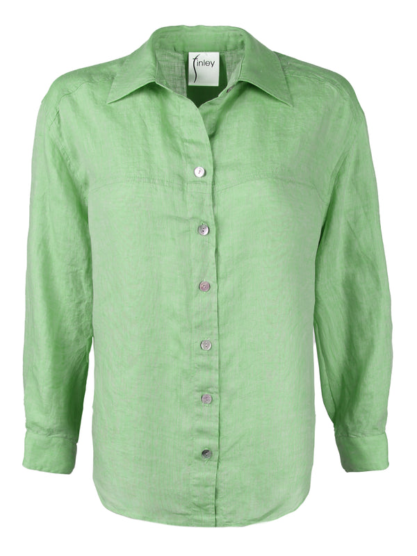 Finley Niko Long Sleeve Washed Linen Boyfriend Shirt In Pale Green