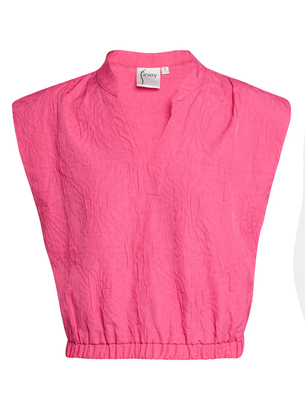 finley Pearl Popover Pink tonal textured jacquard shirt with cap sleeves and an elasticized waist