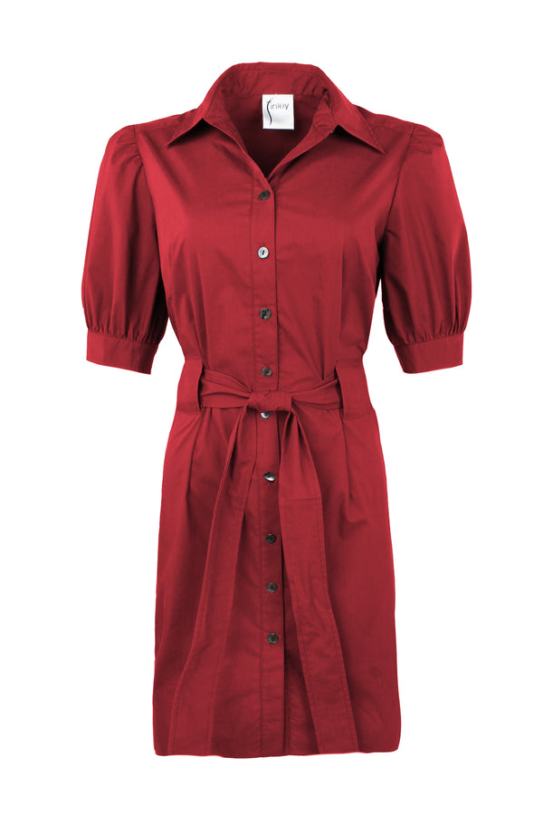 Finley Piper Short Sleeve Tie Front Dress With Semi-fitted Shape In Red Weathercloth