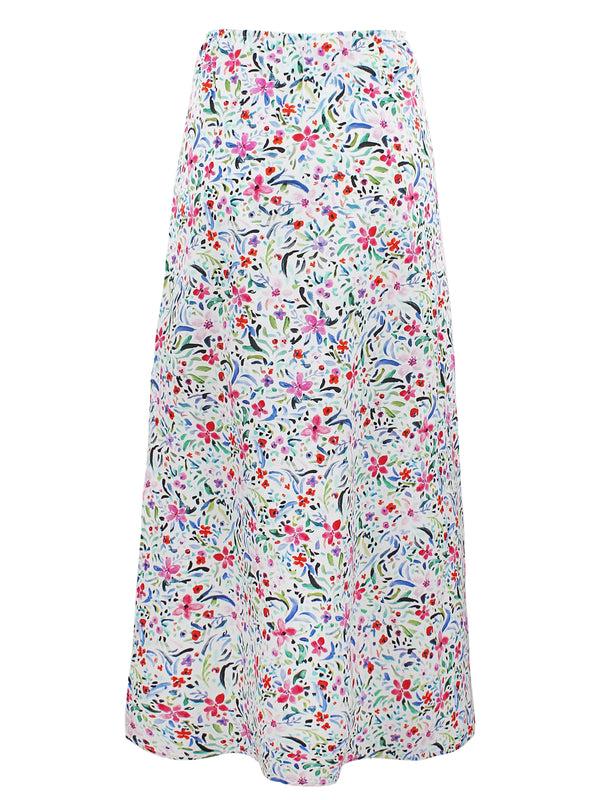 Finley Pull-On Skirt Maxi Straight Silhouette Skirt In A White And Pink Floral Print