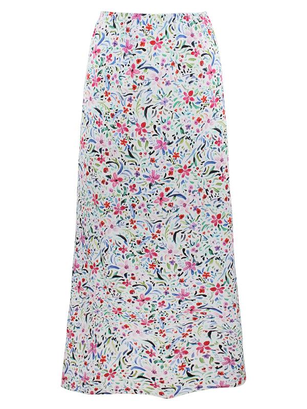 Finley Pull-On Skirt Maxi Straight Silhouette Skirt In A White And Pink Floral Print