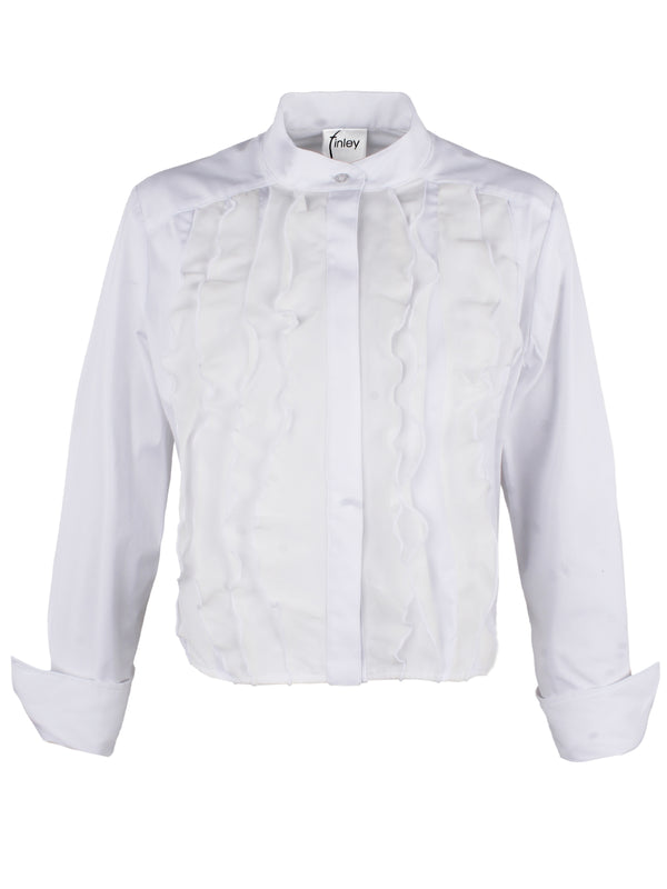 Finley Raffaele Crop White Poplin Blouse With Ruffle Front And A Relaxed Shape