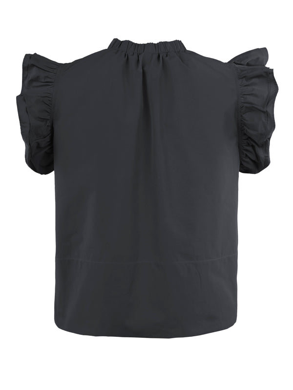 Finley Remy Black Cotton Blend Blouse With A V-neckline And Ruffle Sleeves