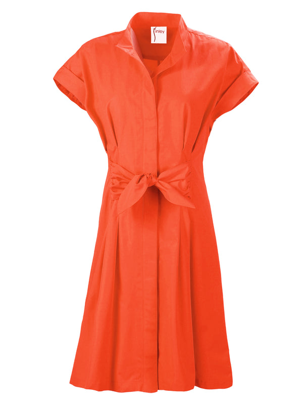 Finley Rocky Fireball Orange Cotton Tie Front Shirt Dress With Fit-and-flare Shape