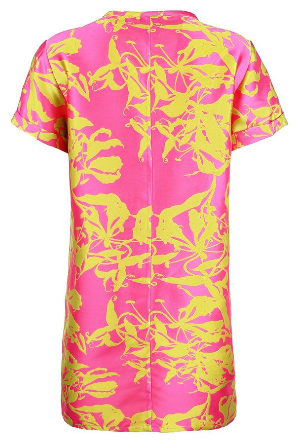 Finley Shawn Turquoise And Orange Print Shift Shirt Dress With Short Sleeves