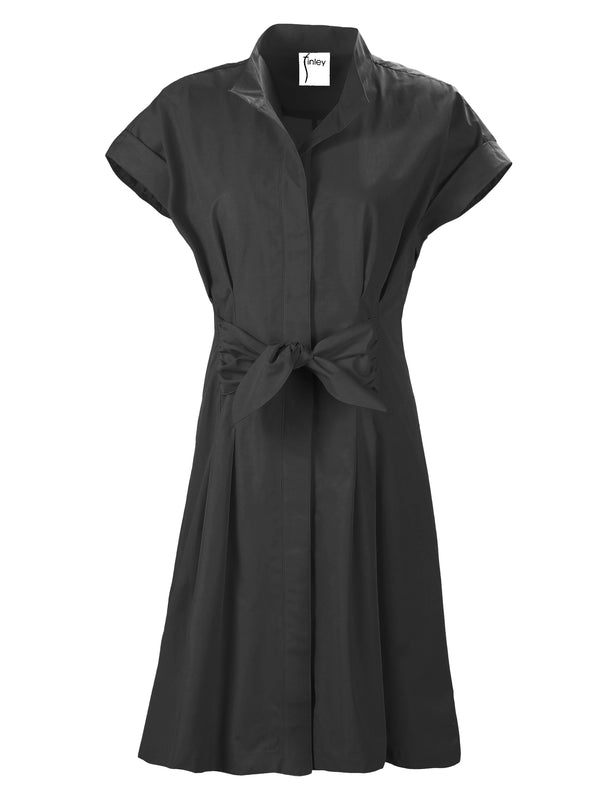 Finley Short Rocky Black Cotton/poly Tie Front Shirt Dress With Fit-and-flare Shape