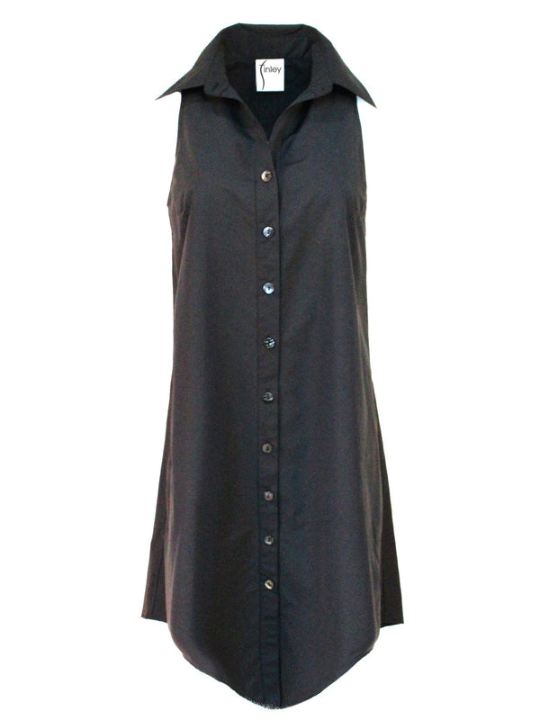 Finley Swing Dress Sleeveless Black Poplin Shirt Dress With A Relaxed A-line Silhouette