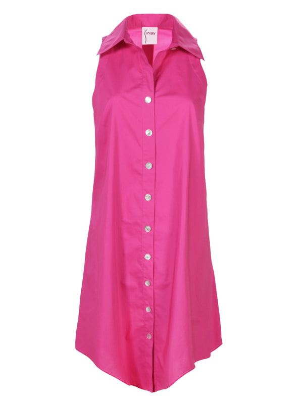 Finley Swing Dress Sleeveless Fuschia Poplin Shirt Dress With An A-line Shape