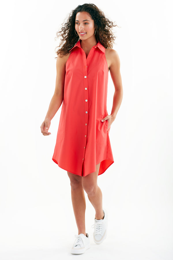 Finley Swing Dress Sleeveless Orange Poplin Shirt Dress With A Relaxed A-line Silhouette