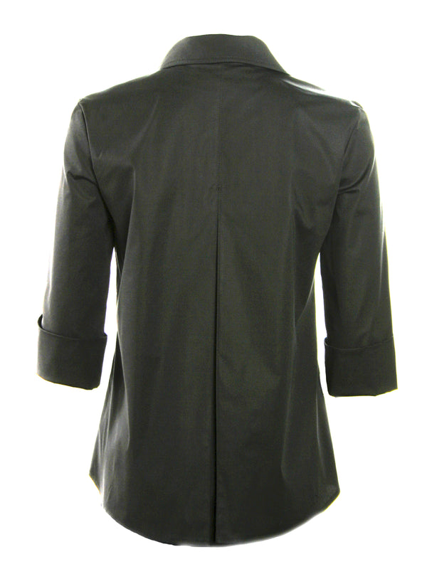 Finley Swing Shirt Silky Black Poplin Blouse With 3/4 Sleeves And An Inverted Back Pleat
