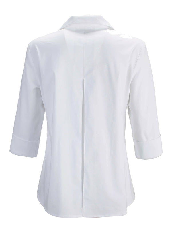 Finley Swing Shirt Silky White Poplin Blouse With 3/4 Sleeves And An Inverted Back Pleat
