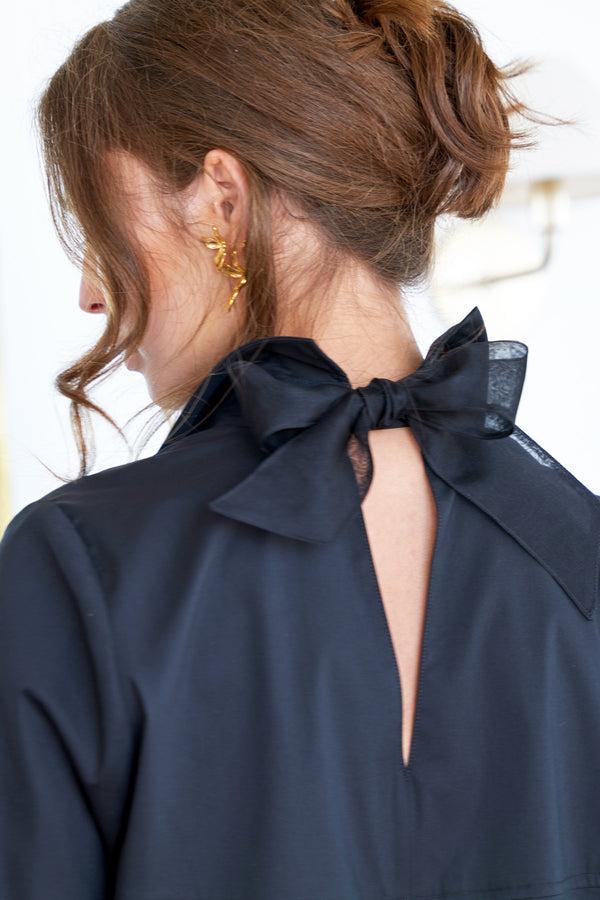 Finley Sylvie Silky Poplin Blouse With An Organza Tie Back And Long Sleeves